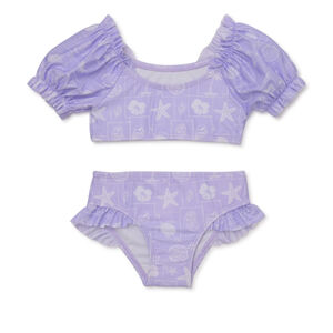 Wonder Nation Toddler Girl Puff Sleeve Bikini w/UV‎ Protection Size 3T & 4T NWT